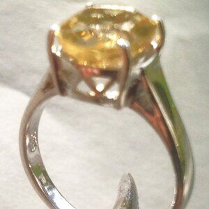 Natural Citrine 11x9mm 14K White Gold Plate 925 Sterling Silver Ring 6.5